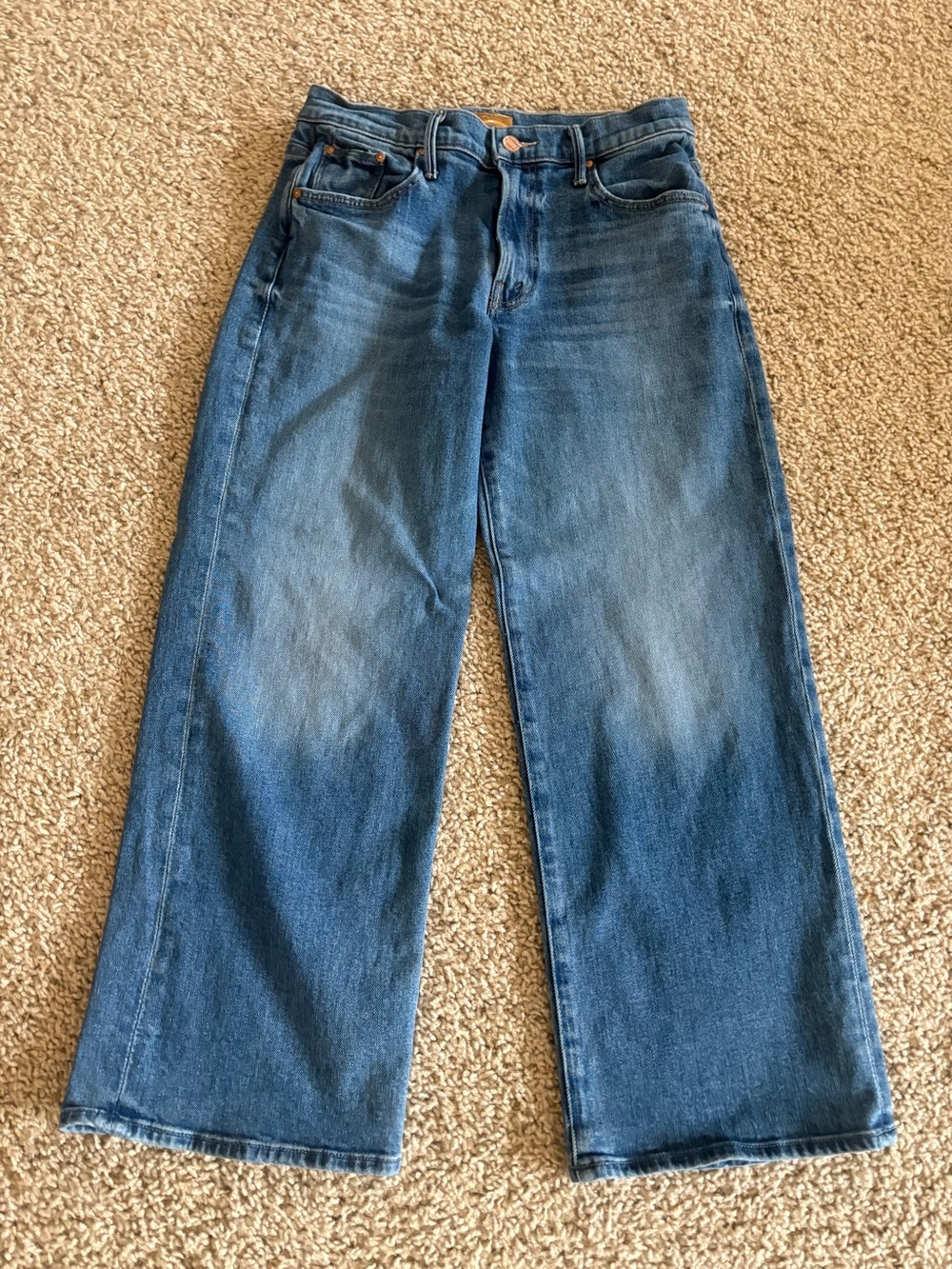 MOTHER Wide Leg Flare Jeans in Medium Blue Wash